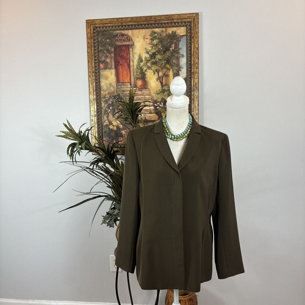 Le Suit Women Long Sleeve Lined Lapel Notch Blazer Brown‎ 12 Hidden Button